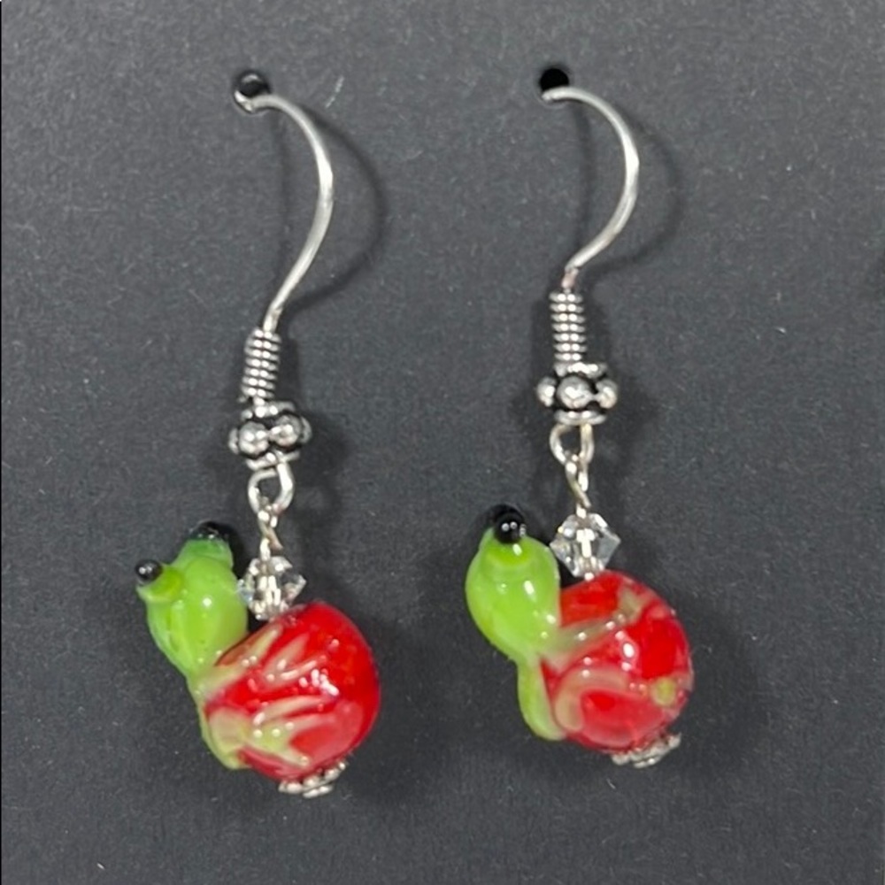 FROG LAMPWORK STERLING SILVER EARRING - Picture 2 of 2
